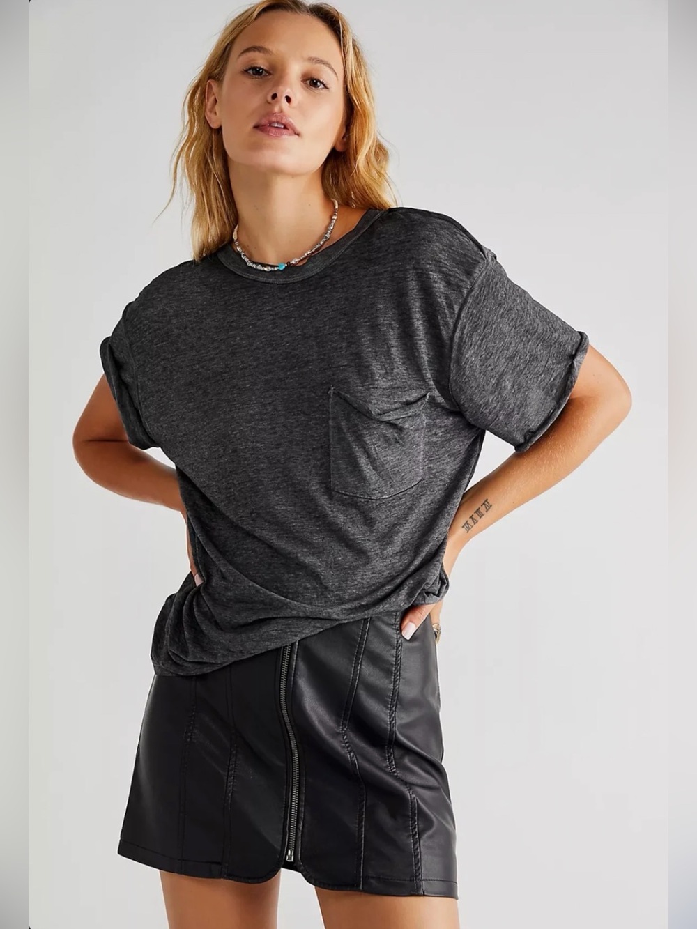 We The Free Vella Black Oversized Pocket Tee Medium Free People Boho Slouchy Top